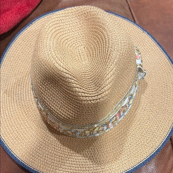 Orchid Love Tan and Gold Fedora Hat with Wide Brim - Picture 1 of 4